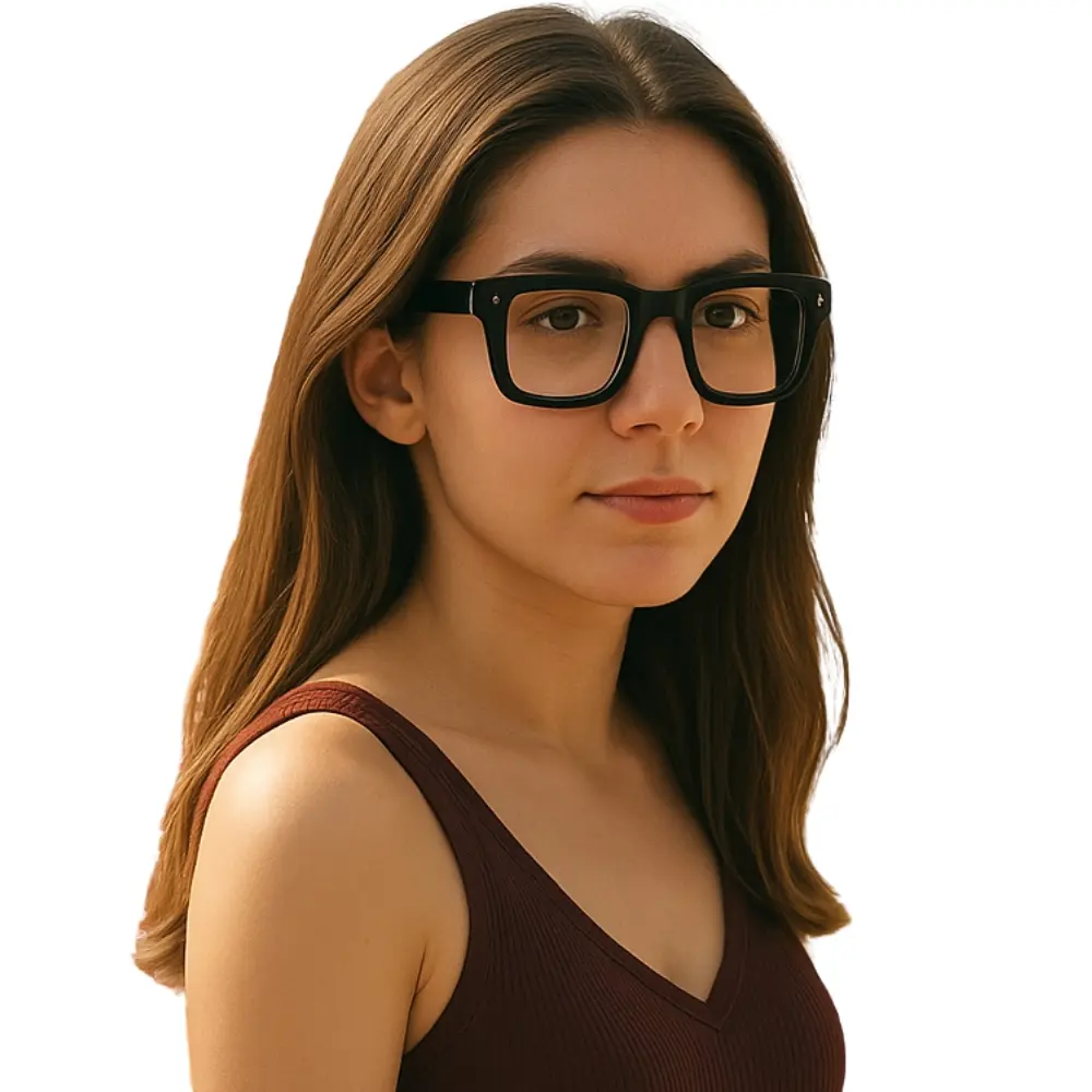 Black bold rectangle eyeglasses front women model