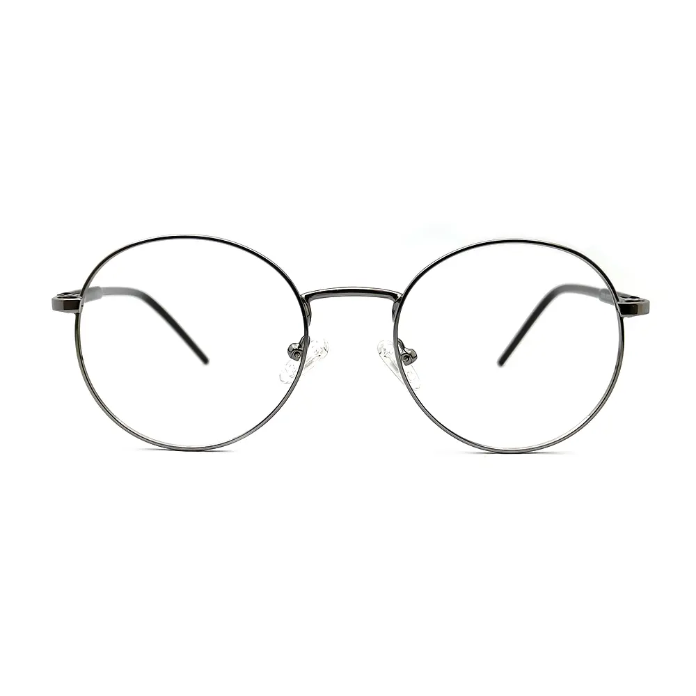 Classic round eyeglasses in shiny silver metal finish